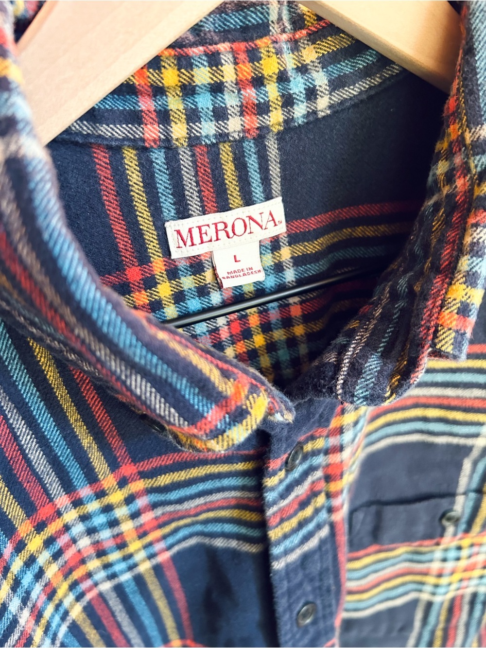 Men’s Merona Navy Blue Rainbow Plaid Flannel - Size Large